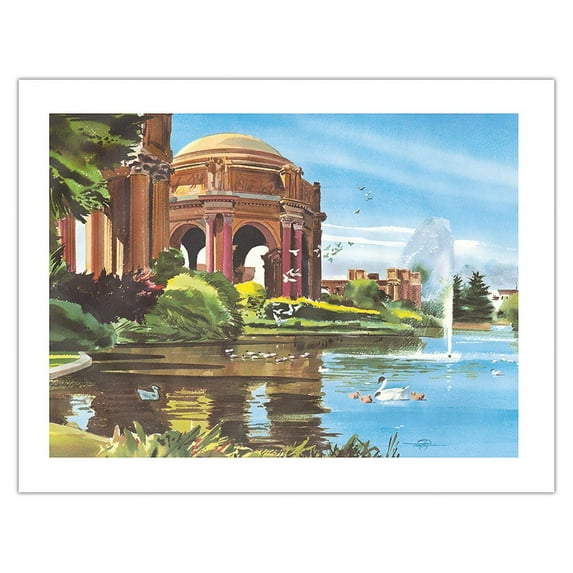 Palace of Fine Arts San Francisco - United Air Lines - Vintage Airline Travel Poster by Tom Hoyne c.1960s - Bamboo Fine Art 290gsm Paper (Unframed) 17x22in
