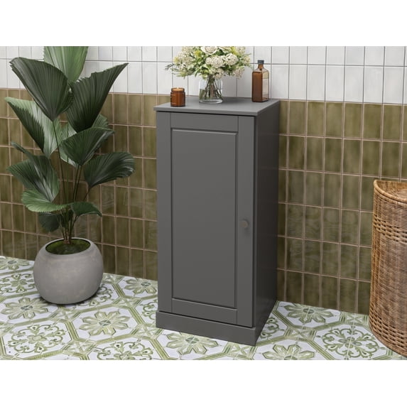 100% Solid Wood Short Bathroom Cabinet with Solid Door - 16.5" W x 36" H - Gray Wooden Cabinet