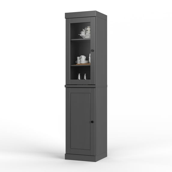 Palace Imports 100% Solid Wood 16.5" Kitchen Pantry Storage Cabinet with Glass Door and Adjustable Shelves, Gray