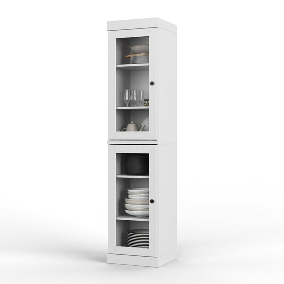 Palace Imports 100% Solid Wood 16.5" Kitchen Pantry Storage Cabinet with Glass Doors and Adjustable Shelves, White