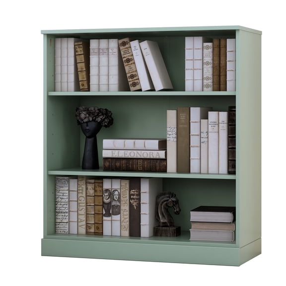 Palace Imports 100% Solid Wood 3-Shelf Bookcase with Adjustable Shelves, Sage