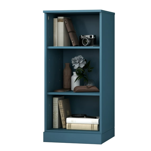 Palace Imports 100% Solid Wood 3-Shelf Bookcase with Adjustable Shelves, Teal Blue