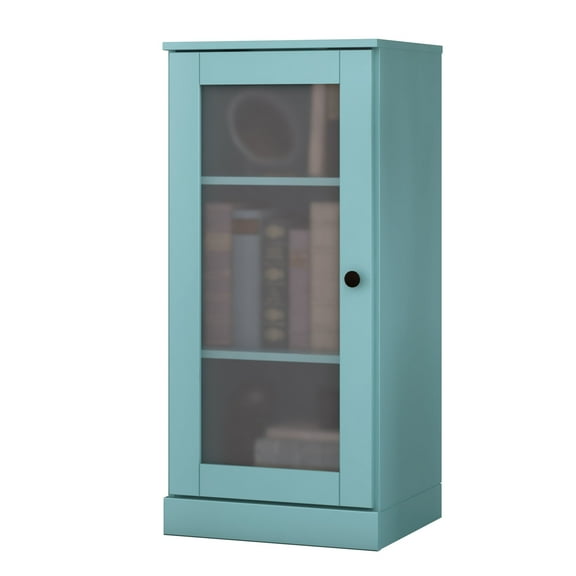 Palace Imports 100% Solid Wood 3-shelf Bookcase with Adjustable Shelves and Frosted Glass Door, Aqua Blue