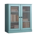 thumbnail image 1 of Palace Imports 100% Solid Wood 3-shelf Bookcase with Adjustable Shelves and Frosted Glass Doors, Aqua Blue, 1 of 5