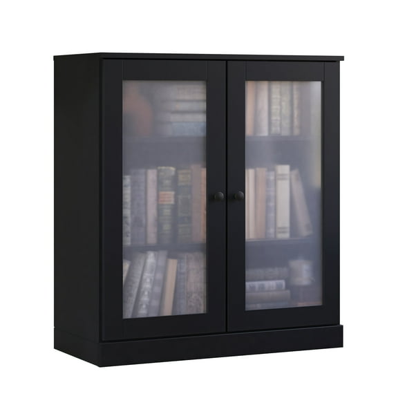 Palace Imports 100% Solid Wood 3-shelf Bookcase with Adjustable Shelves and Frosted Glass Doors, Black