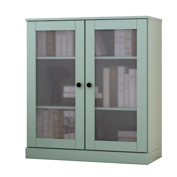 Palace Imports 100% Solid Wood 3-shelf Bookcase with Adjustable Shelves and Frosted Glass Doors, Sage