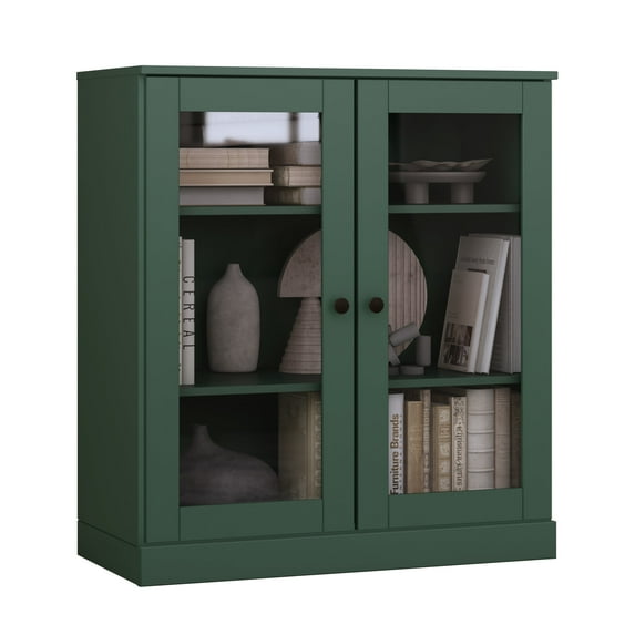 Palace Imports 100% Solid Wood 3-shelf Bookcase with Adjustable Shelves and Glass Doors, Green