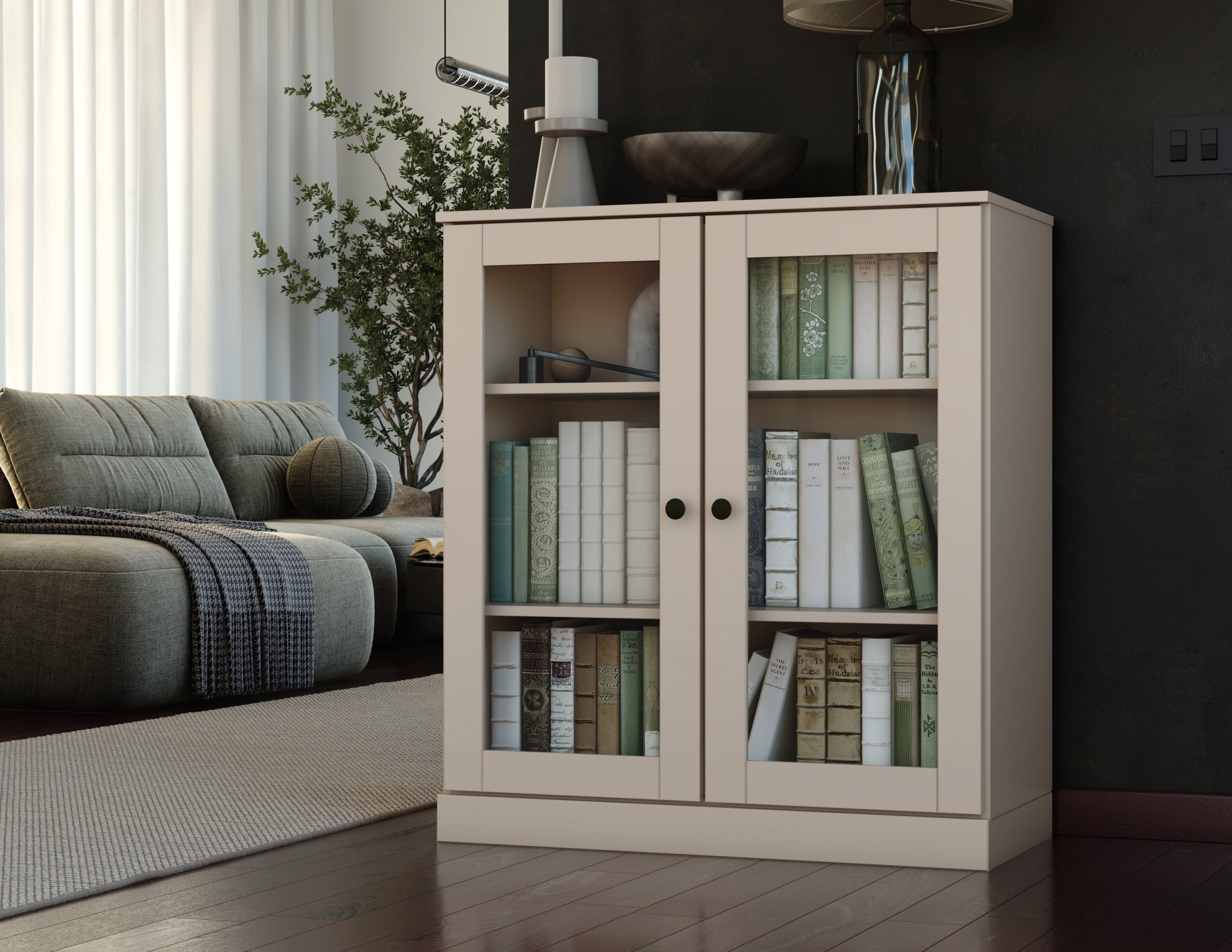 Palace Imports 100% Solid Wood 3-shelf Bookcase with Adjustable Shelves and Glass Doors, Teal Blue