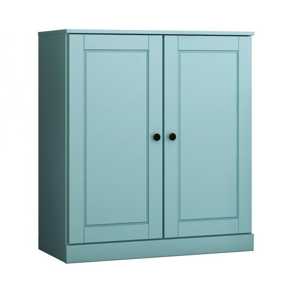 Palace Imports 100% Solid Wood 3-shelf Bookcase with Adjustable Shelves and Solid Doors, Aqua Blue