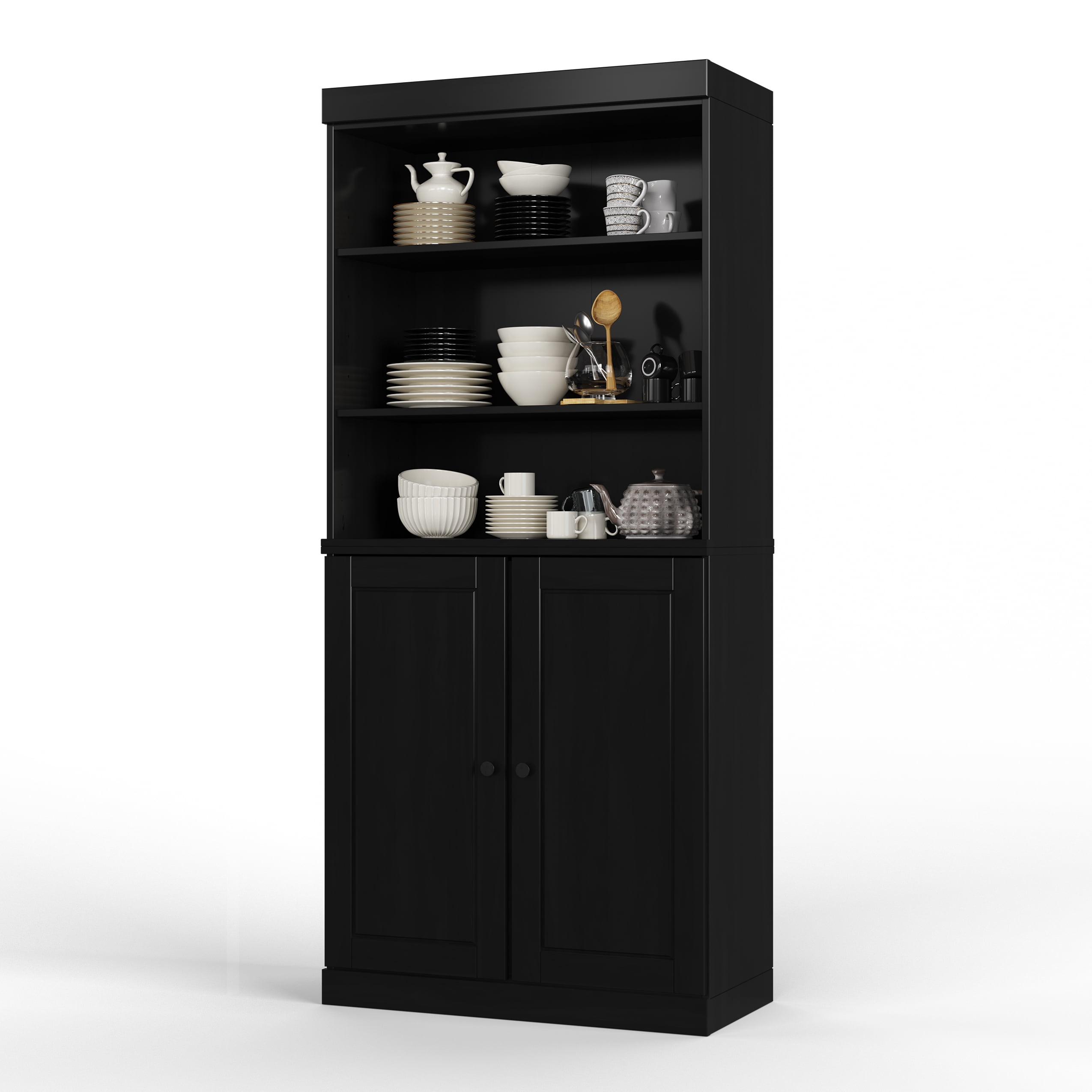 Palace Imports 100% Solid Wood 32" Kitchen Pantry Cabinet with Solid Doors, Black