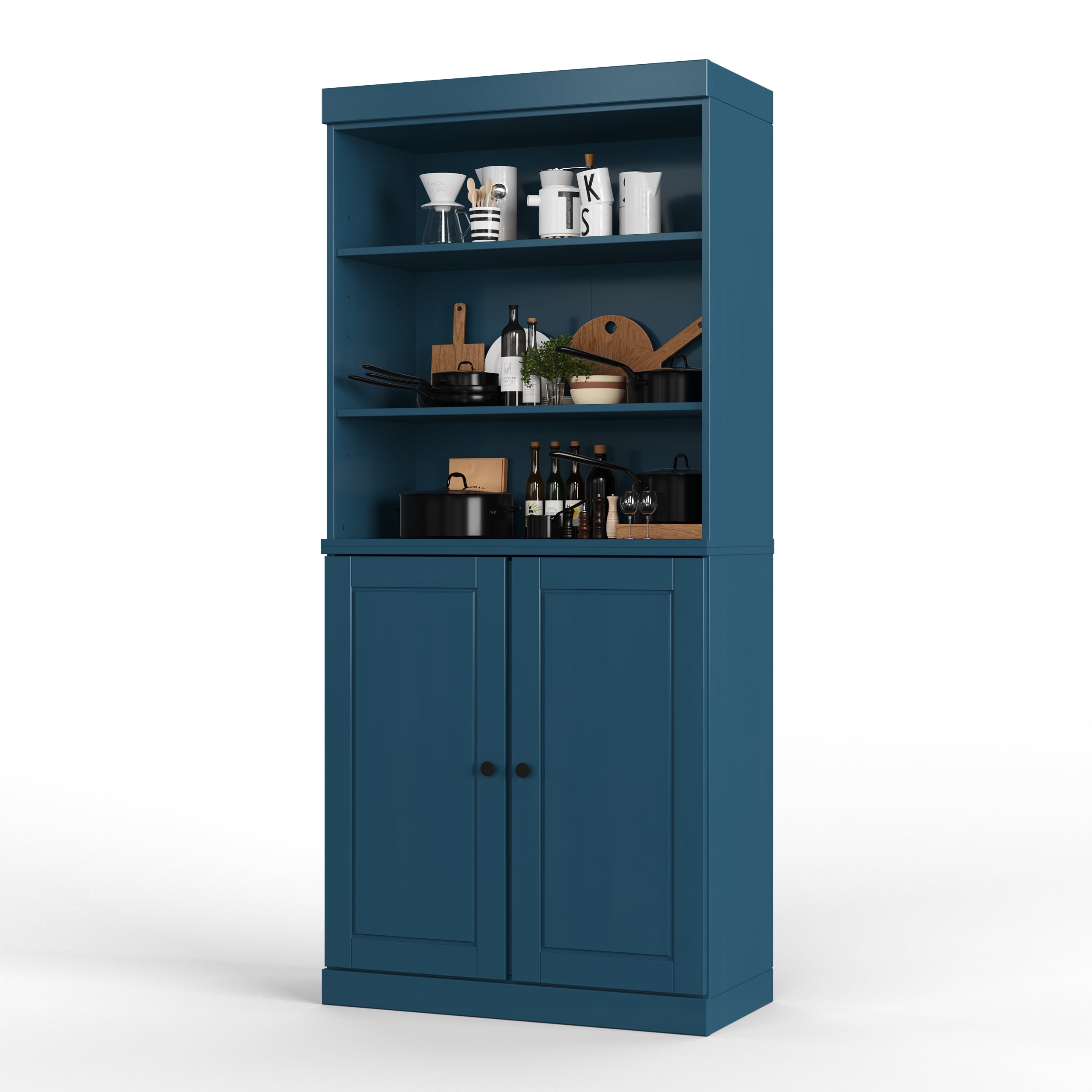 Palace Imports 100% Solid Wood 32" Kitchen Pantry Cabinet with Solid Doors, Teal Blue
