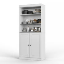 Palace Imports 100% Solid Wood 32" Kitchen Pantry Storage Cabinet with Doors, Adjustable Shelves and 2-Drawers, White