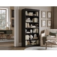 thumbnail image 1 of Solid Wood Bookcase - Stackable Modular 6 Tier Bookshelf - 71.5" Tall x 32" Wide - Black Book Shelf w/ Adjustable Shelves, Open Display Book Case for Living Room, Office, 100% Eco-Friendly Wood, 1 of 5