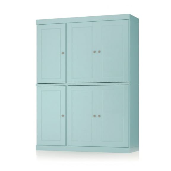 Palace Imports 100% Solid Wood Kitchen Pantry Storage Cabinet with Solid Doors, Adjustable Shelves and 2-Drawers, Aqua Blue