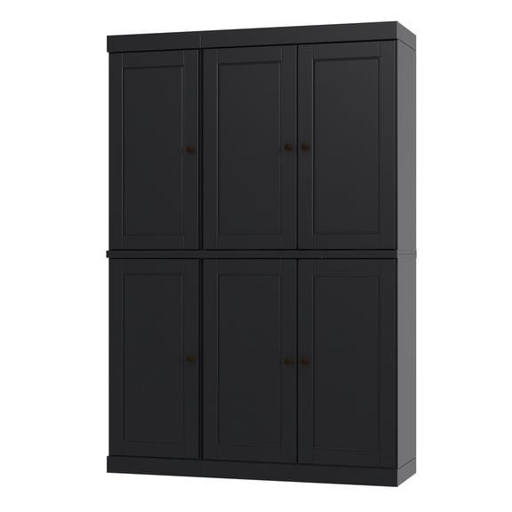 Palace Imports 100% Solid Wood Kitchen Pantry Storage Cabinet with Doors, Adjustable Shelves and 2-Drawers, Black