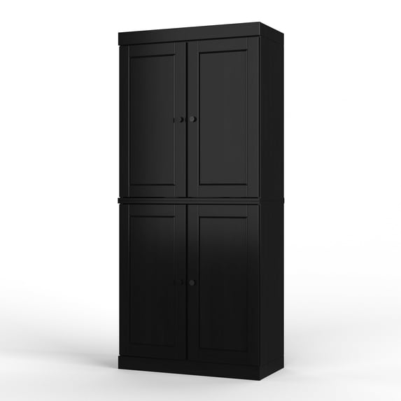 Palace Imports 100% Solid Wood Kitchen Pantry Storage Cabinet with Doors, Adjustable Shelves and 2-Drawers, Black