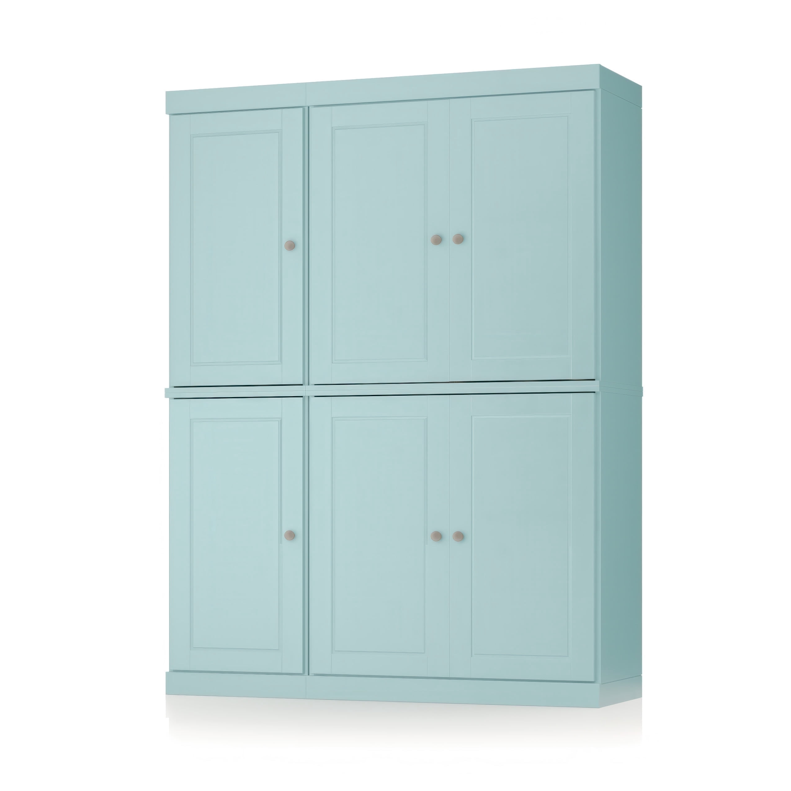 Palace Imports 100% Solid Wood Kitchen Pantry Storage Cabinet with Doors and Adjustable Shelves, 6-Door, Aqua Blue