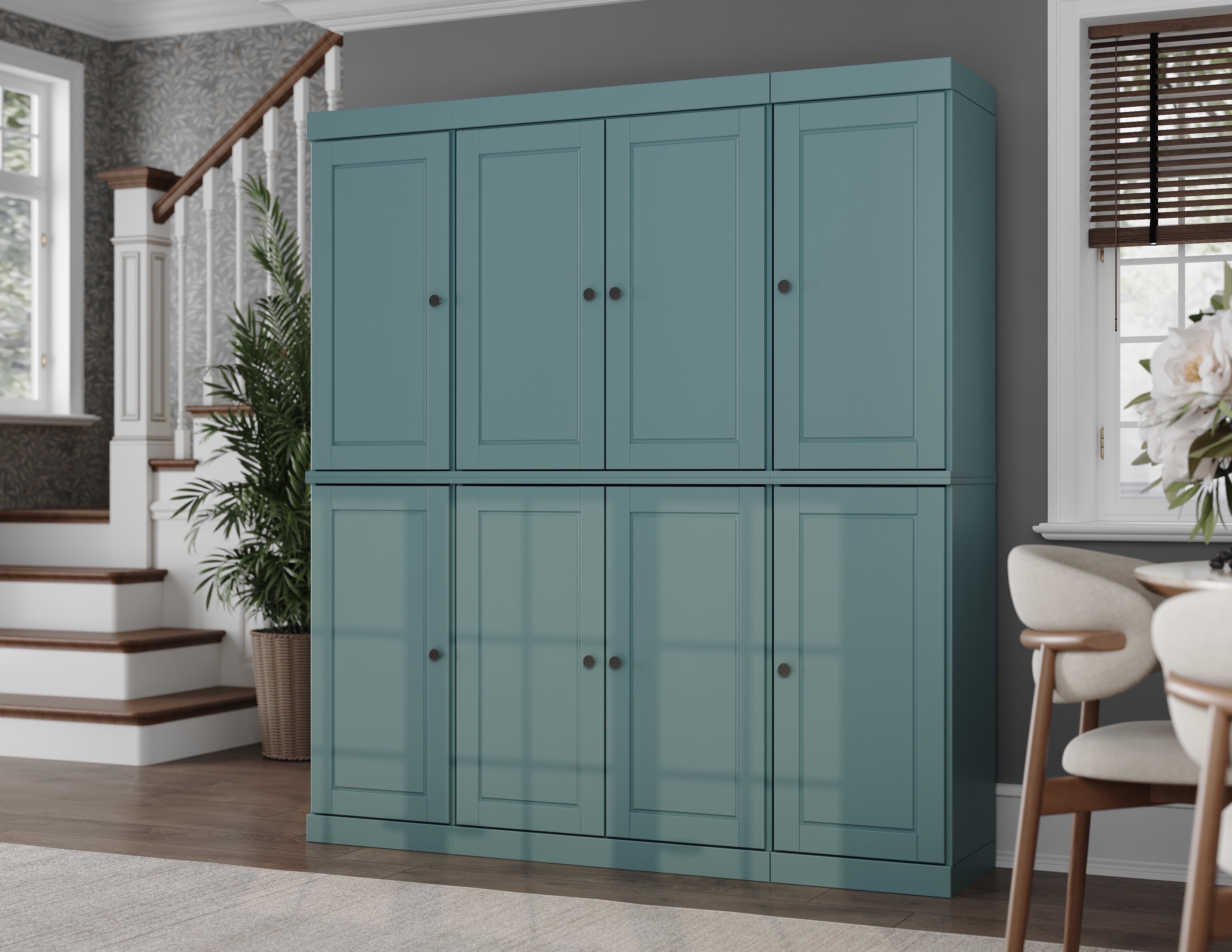 Aqua Raised Panel Solid Wood Pantry Cabinet with Adjustable Shelves
