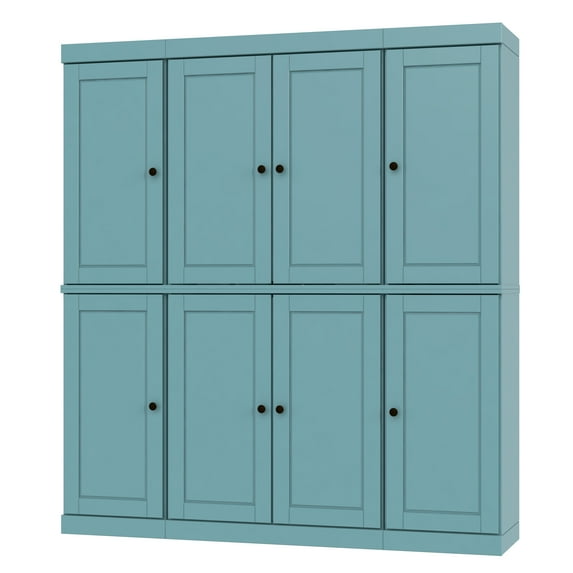 Palace Imports 100% Solid Wood Kitchen Pantry Storage Cabinet with Solid Doors and Adjustable Shelves, Aqua Blue
