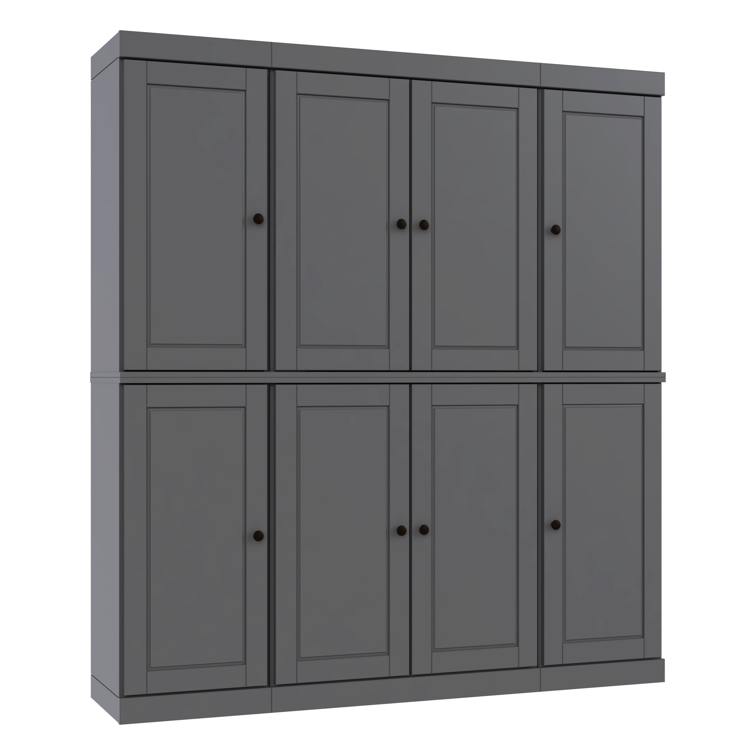 100% Solid Wood Kitchen Pantry Storage Cabinet with Solid Doors and Adjustable Shelves, Gray Wooden Modular Tall Cabinets
