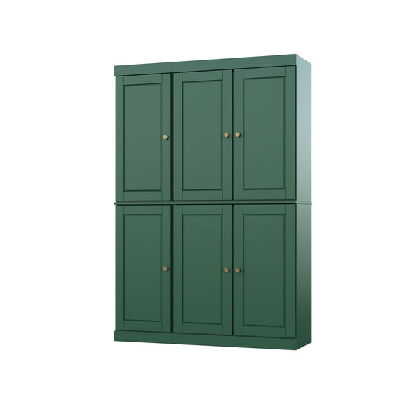 Palace Imports 100% Solid Wood Kitchen Pantry Storage Cabinet with Doors and Adjustable Shelves, 6-Door, Green