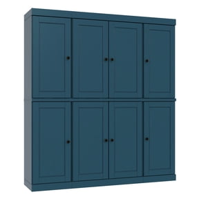 100% Solid Wood Kitchen Pantry Storage Cabinet with Solid Doors and Adjustable Shelves, Teal Blue Wooden Modular Tall Cabinets
