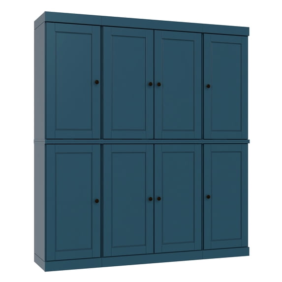 100% Solid Wood Kitchen Pantry Storage Cabinet with Solid Doors and Adjustable Shelves, Teal Blue Wooden Modular Tall Cabinets