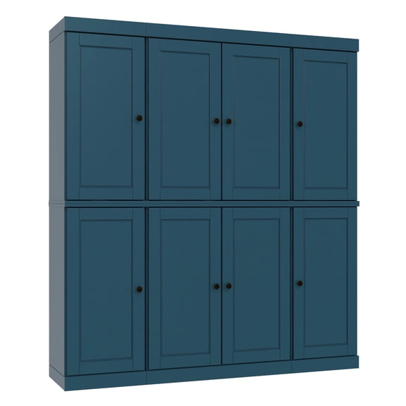 100% Solid Wood Kitchen Pantry Storage Cabinet with Solid Doors and Adjustable Shelves, Teal Blue Wooden Modular Tall Cabinets