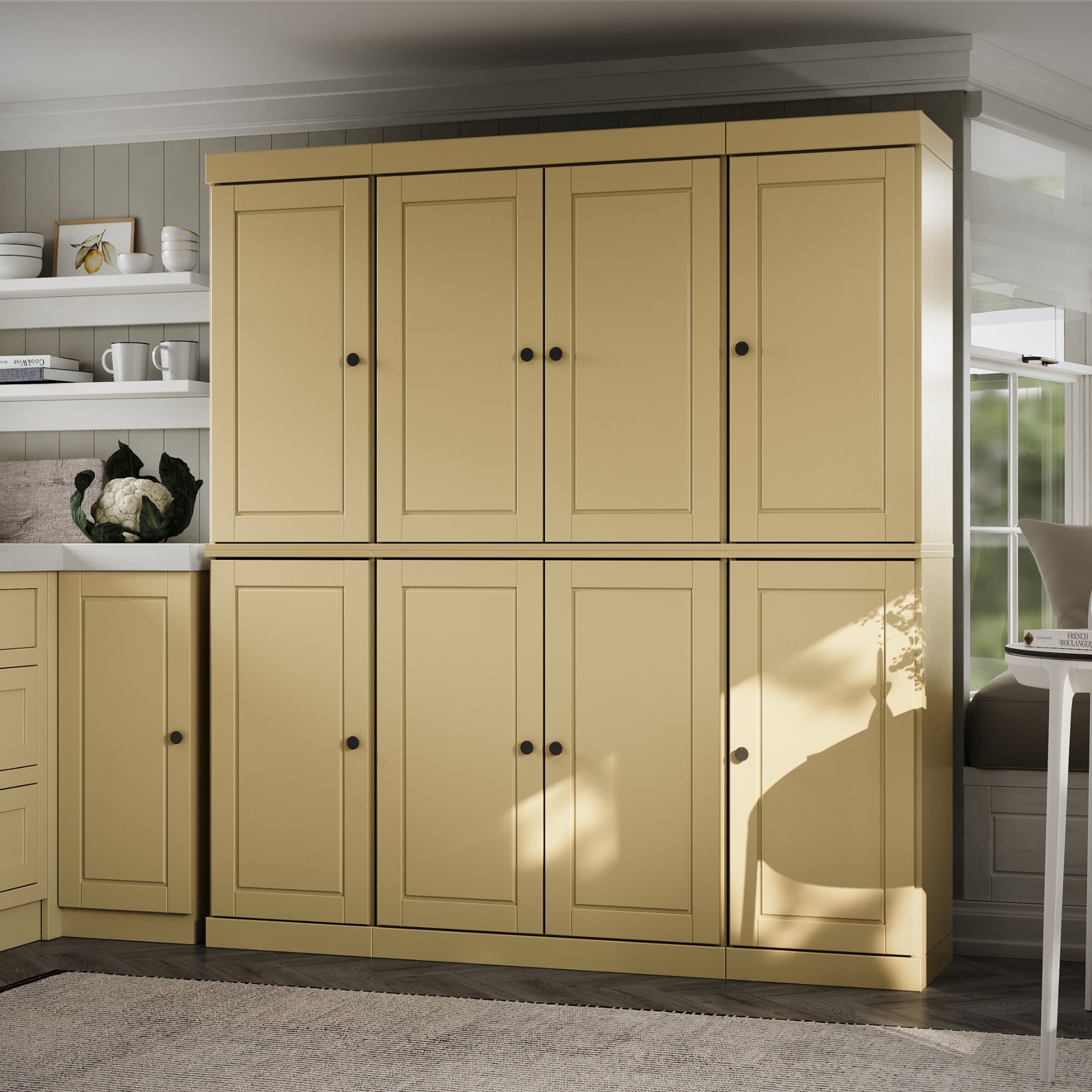 Yellow Raised Panel Solid Wood 65" Pantry Cabinet
