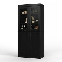 Palace Imports 100% Solid Wood Kitchen Pantry Storage Cabinet with Glass Doors, Adjustable Shelves and 2-Drawers, Black