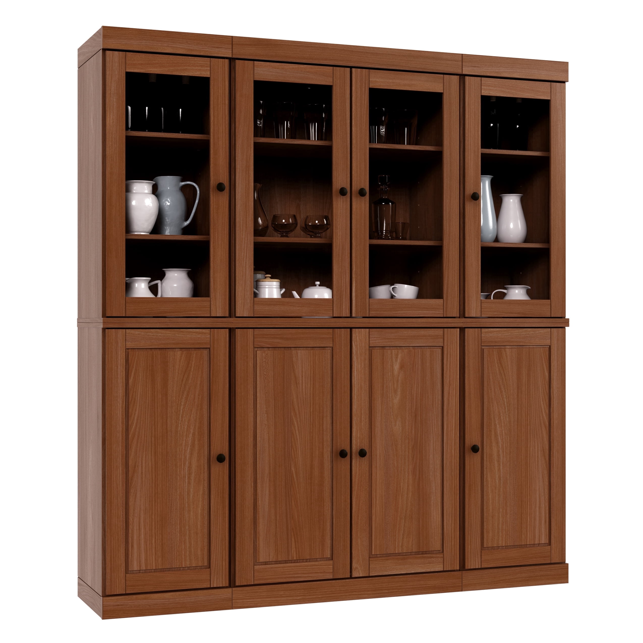 Palace Imports 100% Solid Wood Kitchen Pantry Storage Cabinet with Glass Doors, Adjustable Shelves and 2-Drawers, Mocha