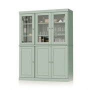 Palace Imports 100% Solid Wood Kitchen Pantry Storage Cabinet with Glass Doors, Adjustable Shelves and 2-Drawers, White