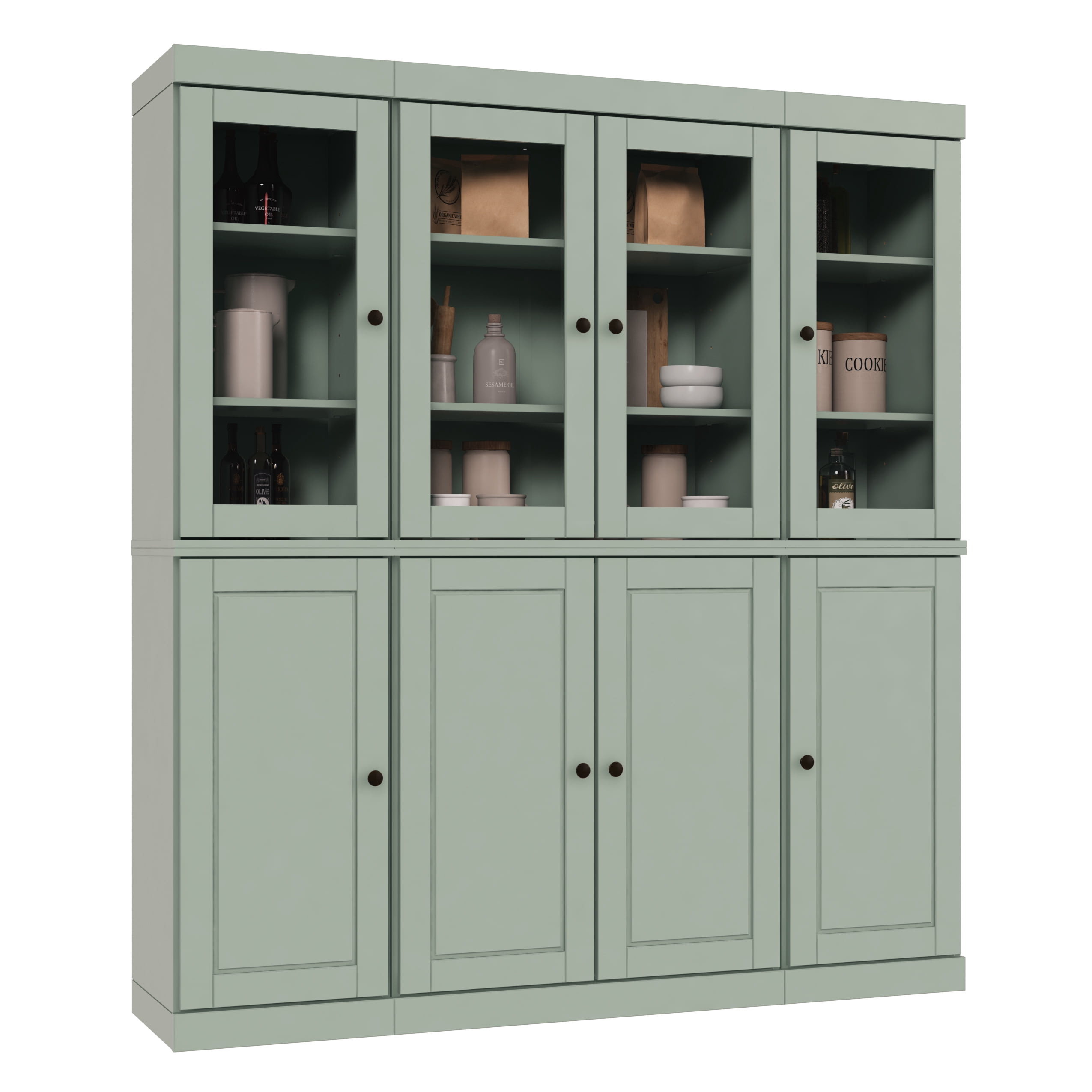 Palace Imports 100% Solid Wood Kitchen Pantry Storage Cabinet with Glass Doors, Adjustable Shelves and 2-Drawers, Sage