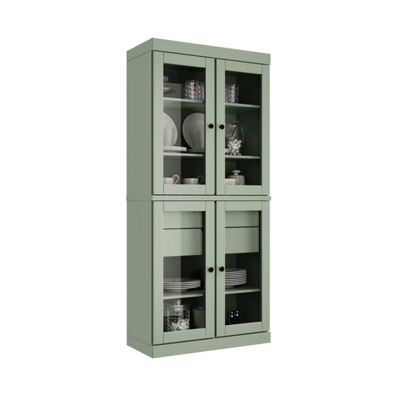 Palace Imports 100% Solid Wood Kitchen Pantry Storage Cabinet with Glass Doors, Adjustable Shelves and 2-Drawers, Sage