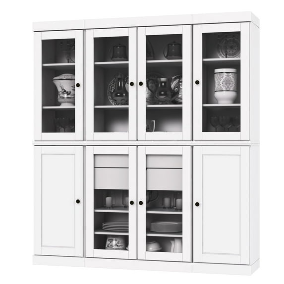 Palace Imports 100% Solid Wood Kitchen Pantry Storage Cabinet with Solid, Glass Doors, Adjustable Shelves and 2-Drawers, White