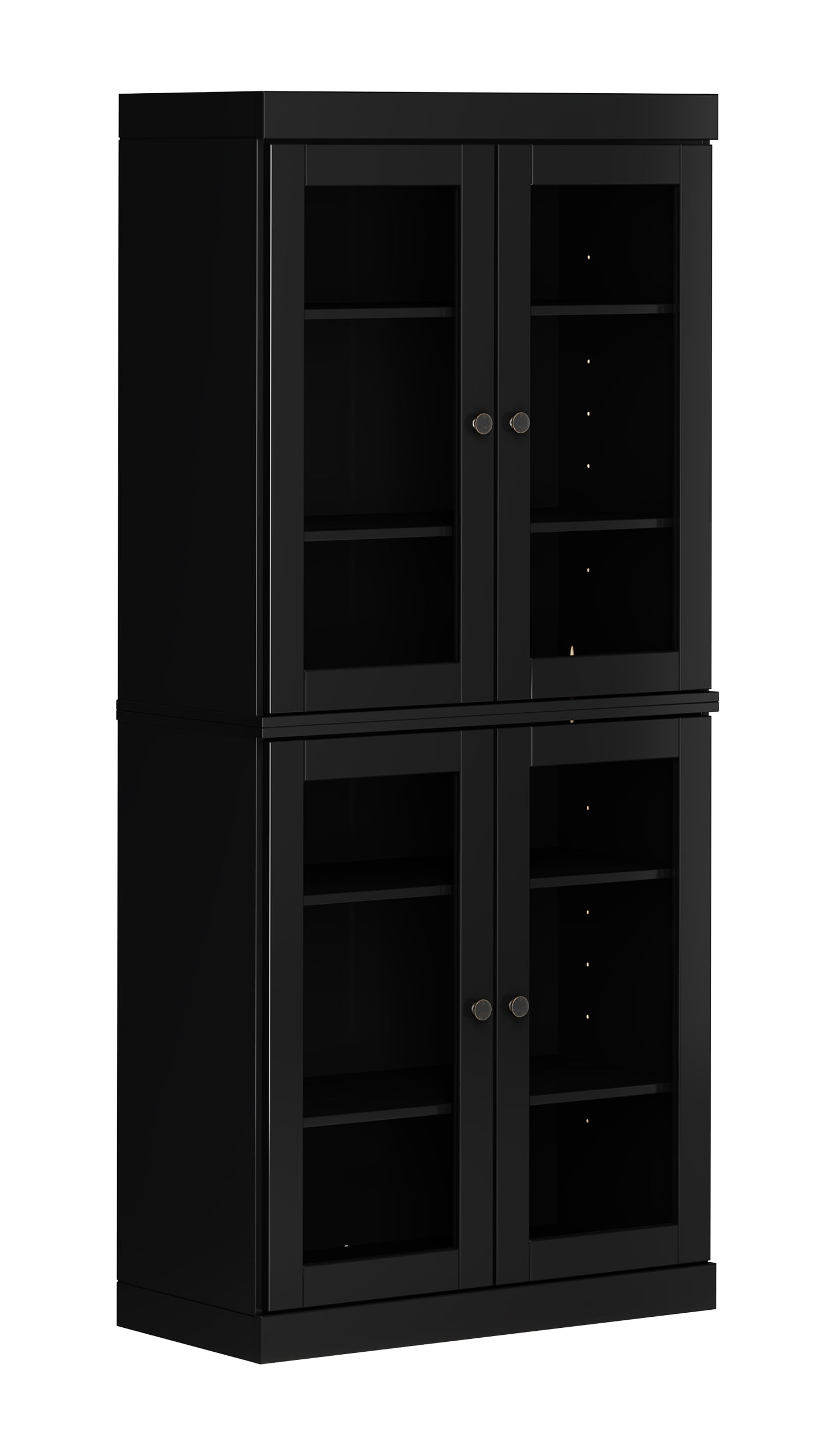 Palace Imports 100% Solid Wood Kitchen Pantry Storage Cabinet with Glass Doors and Adjustable Shelves, Black