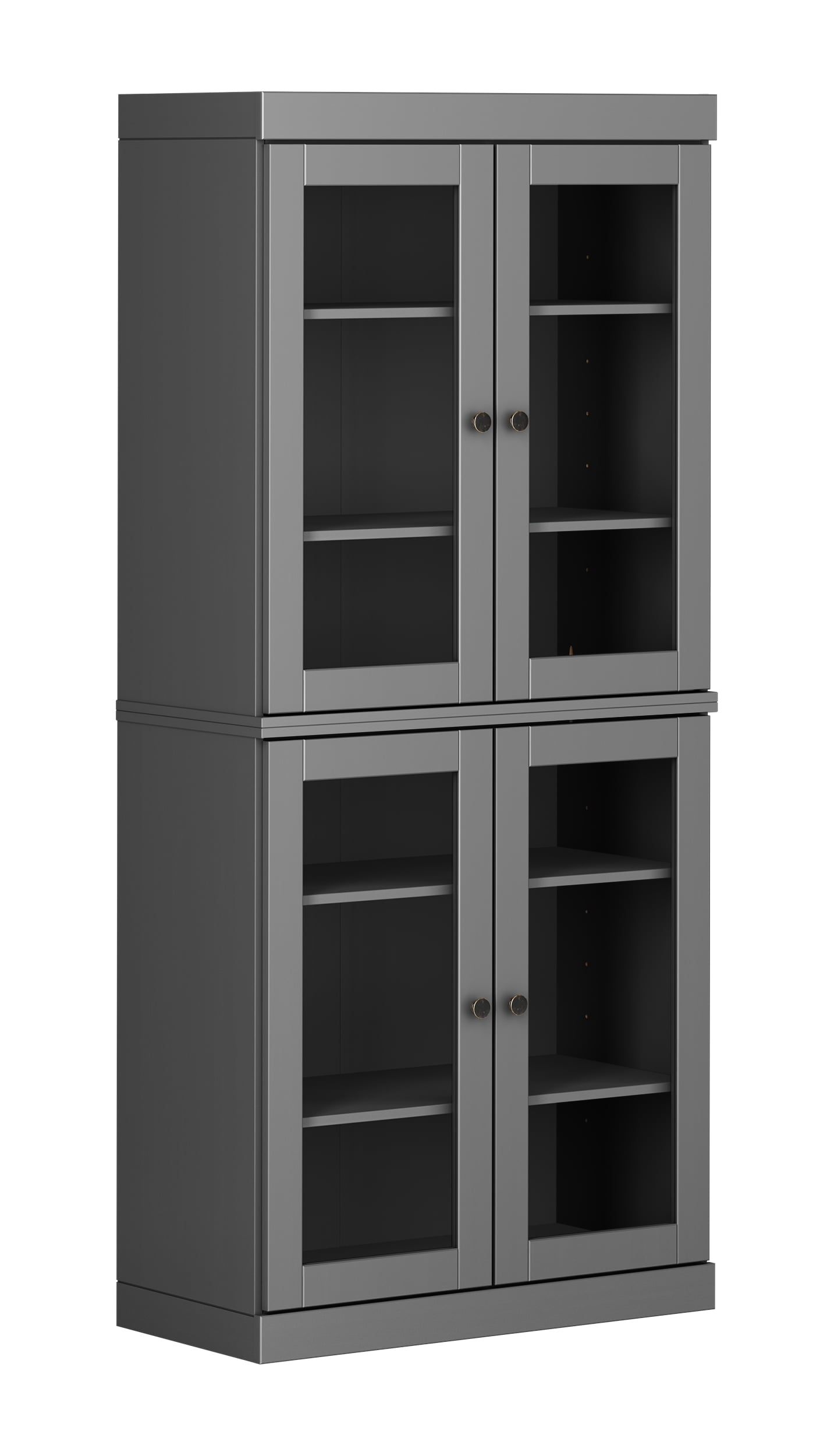 Palace Imports 100% Solid Wood Kitchen Pantry Storage Cabinet with Glass Doors and Adjustable Shelves, Gray