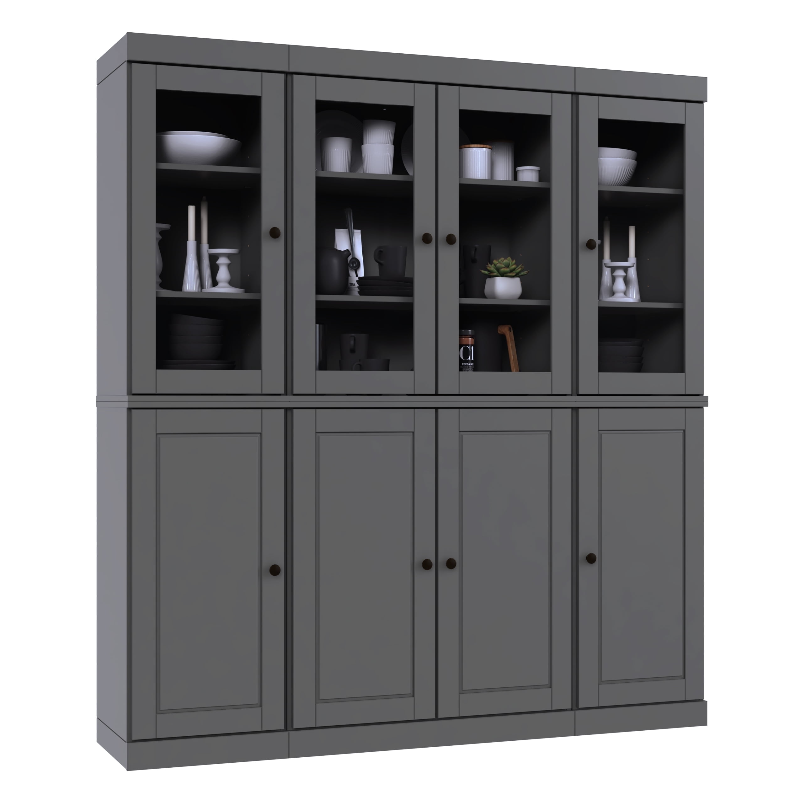 Palace Imports 100% Solid Wood Kitchen Pantry Storage Cabinet with Glass Doors and Adjustable Shelves, Gray