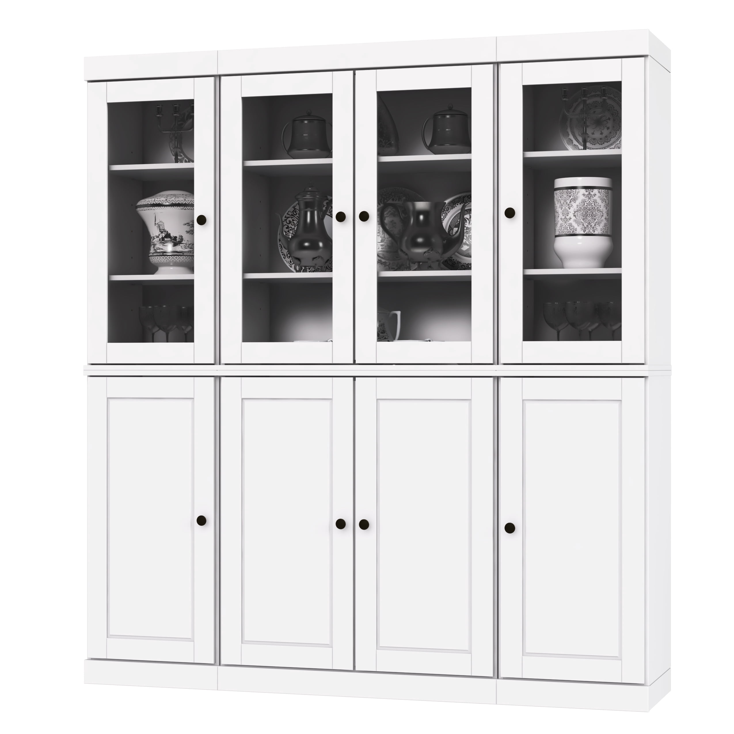 Palace Imports 100% Solid Wood Kitchen Pantry Storage Cabinet with Glass Doors and Adjustable Shelves, White