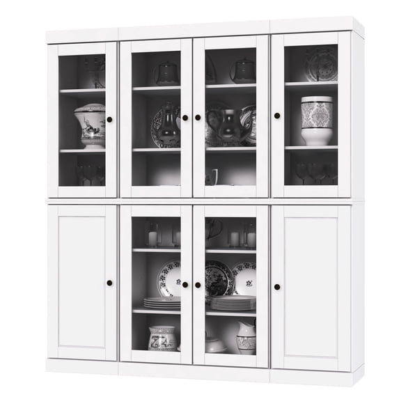 Palace Imports 100% Solid Wood Kitchen Pantry Storage Cabinet with Glass Doors and Adjustable Shelves, White