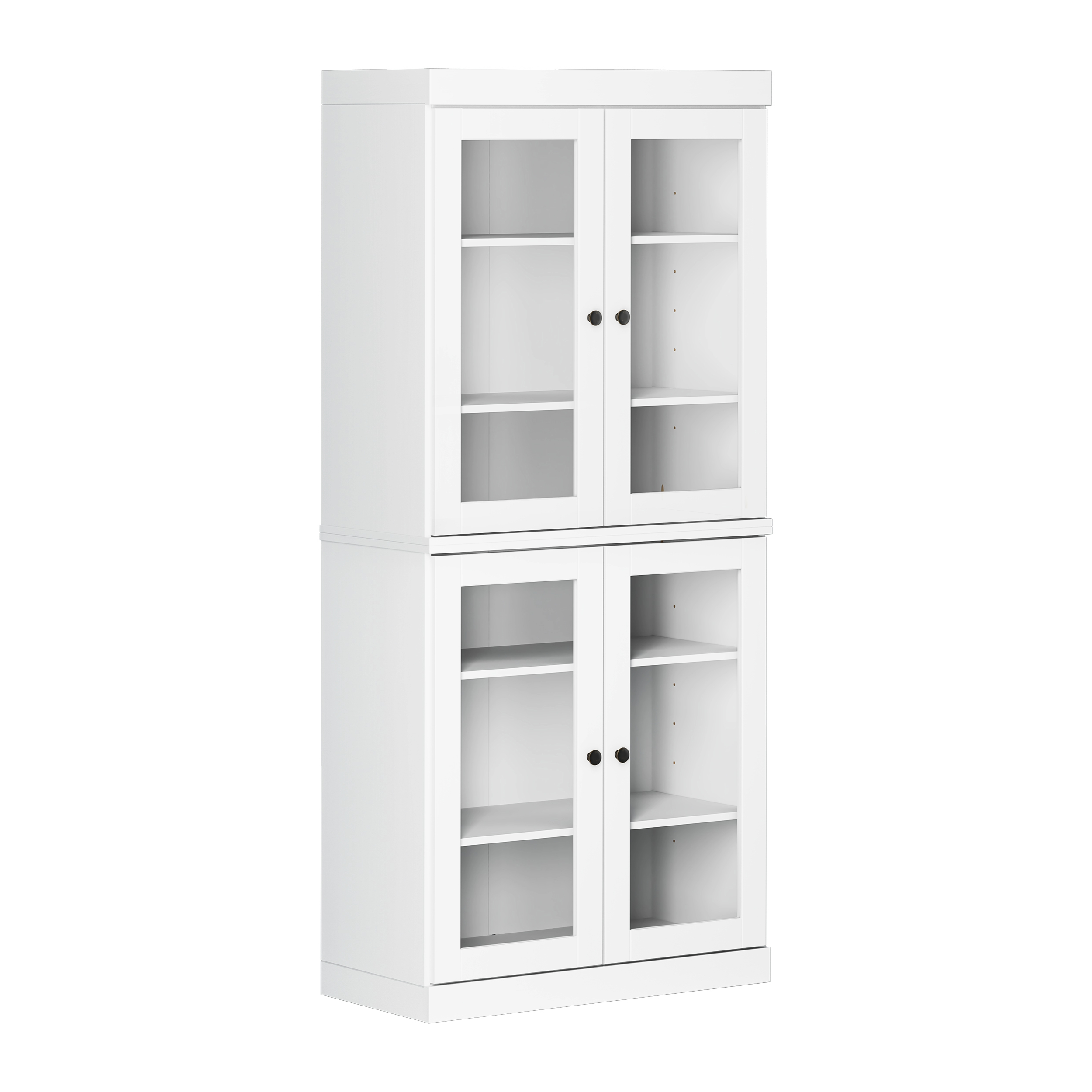 Palace Imports 100% Solid Wood Kitchen Pantry Storage Cabinet with Glass Doors and Adjustable Shelves, White