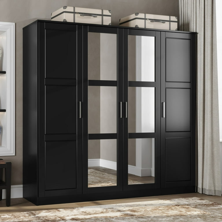 Black wardrobe closet with hot sale mirror