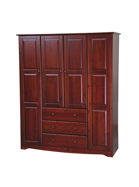 Palace Imports, Inc. Palace Imports 100% Solid Wood Family 4-Door Wardrobe Armoire with Metal or Wooden Knobs Mahogany