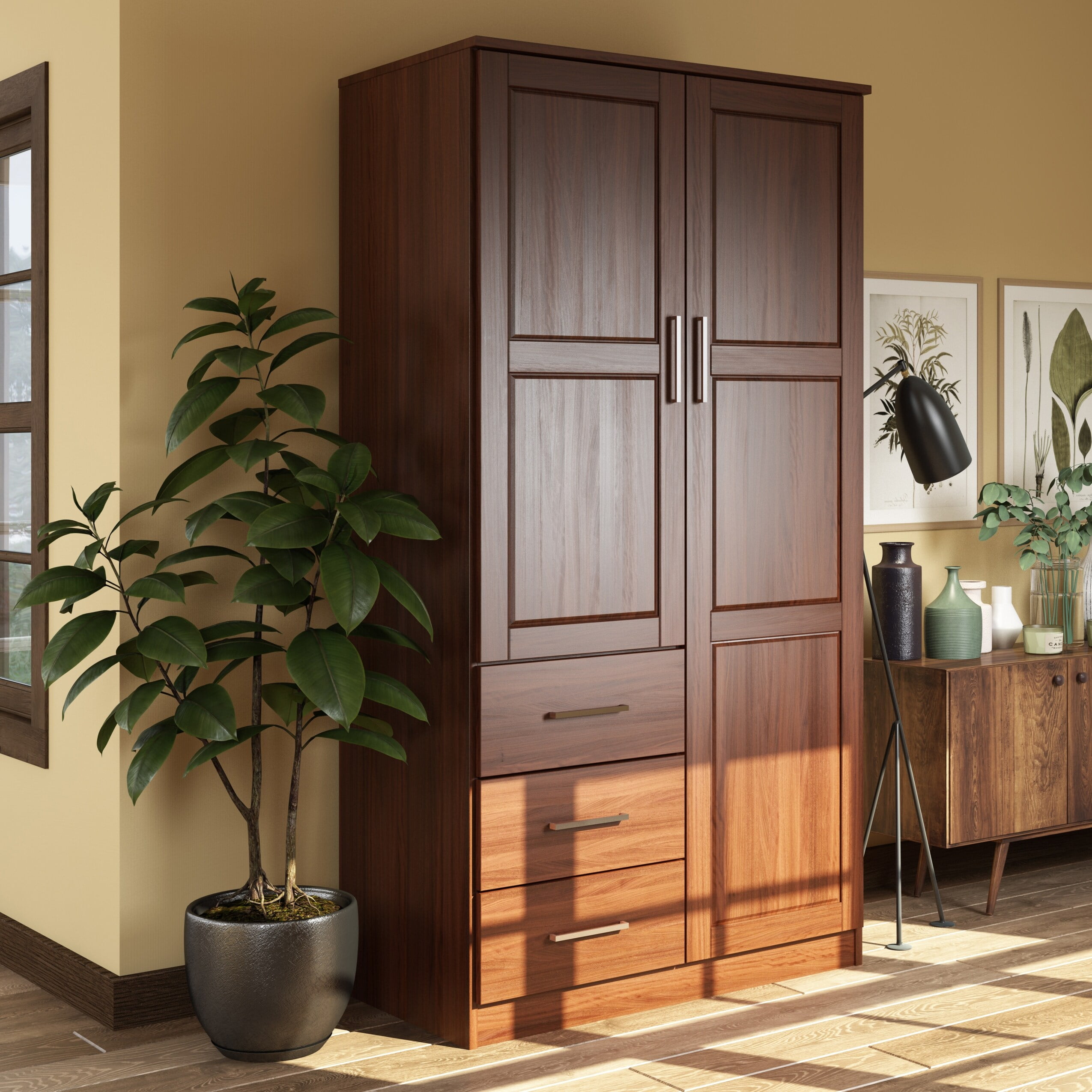 Solid wood metro 2 door wardrobe with cheap mirror by palace imports