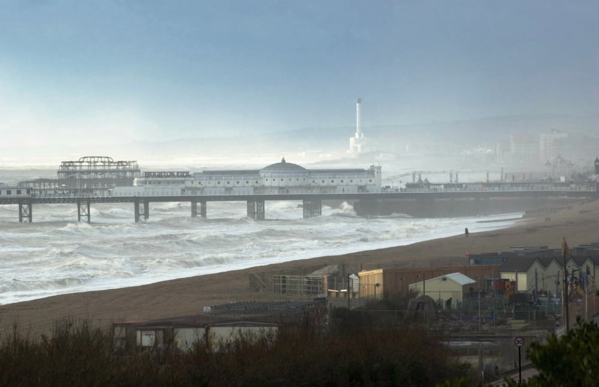 Palace Pier And Shoreham Power Station Canvas Art - Charles Bowman Design Pics (38 x 24)