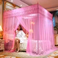 thumbnail image 1 of Palace Style Square Mosquito Net with 3-Doors Solid Color No Bracket Netting Canopy Easy Installation Indoor Mesh Tent XXK, 1 of 10
