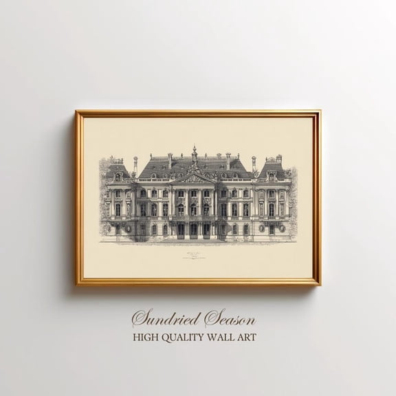 Palace Of Versailles Architectural Drawing Print, French Baroque Sketch Illustration, Vintage Royal Chateau Wall Art, Office Or Gallery Wall, Unframed Poster Size 24x36