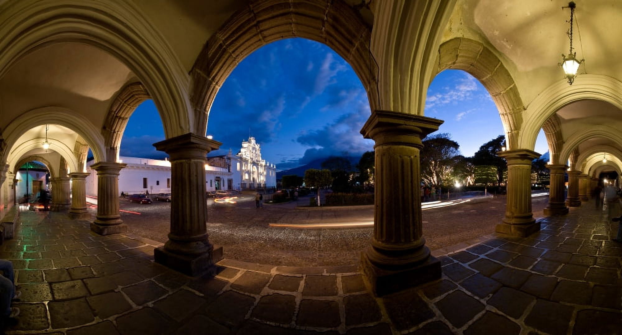 Palace at dusk Palacio De Los Capitanes Generale Antigua Guatemala Guatemala Canvas Art - Panoramic Images (36 x 12)