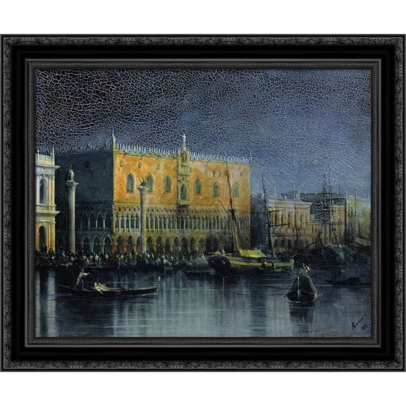 Palace rains in Venice by moonlight 24x20 Black Ornate Wood Framed Canvas Art by Aivazovsky, Ivan