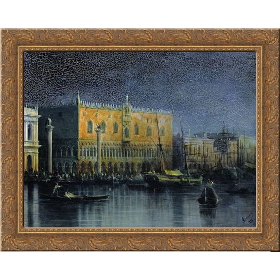 Palace rains in Venice by moonlight 24x20 Gold Ornate Wood Framed Canvas Art by Aivazovsky, Ivan